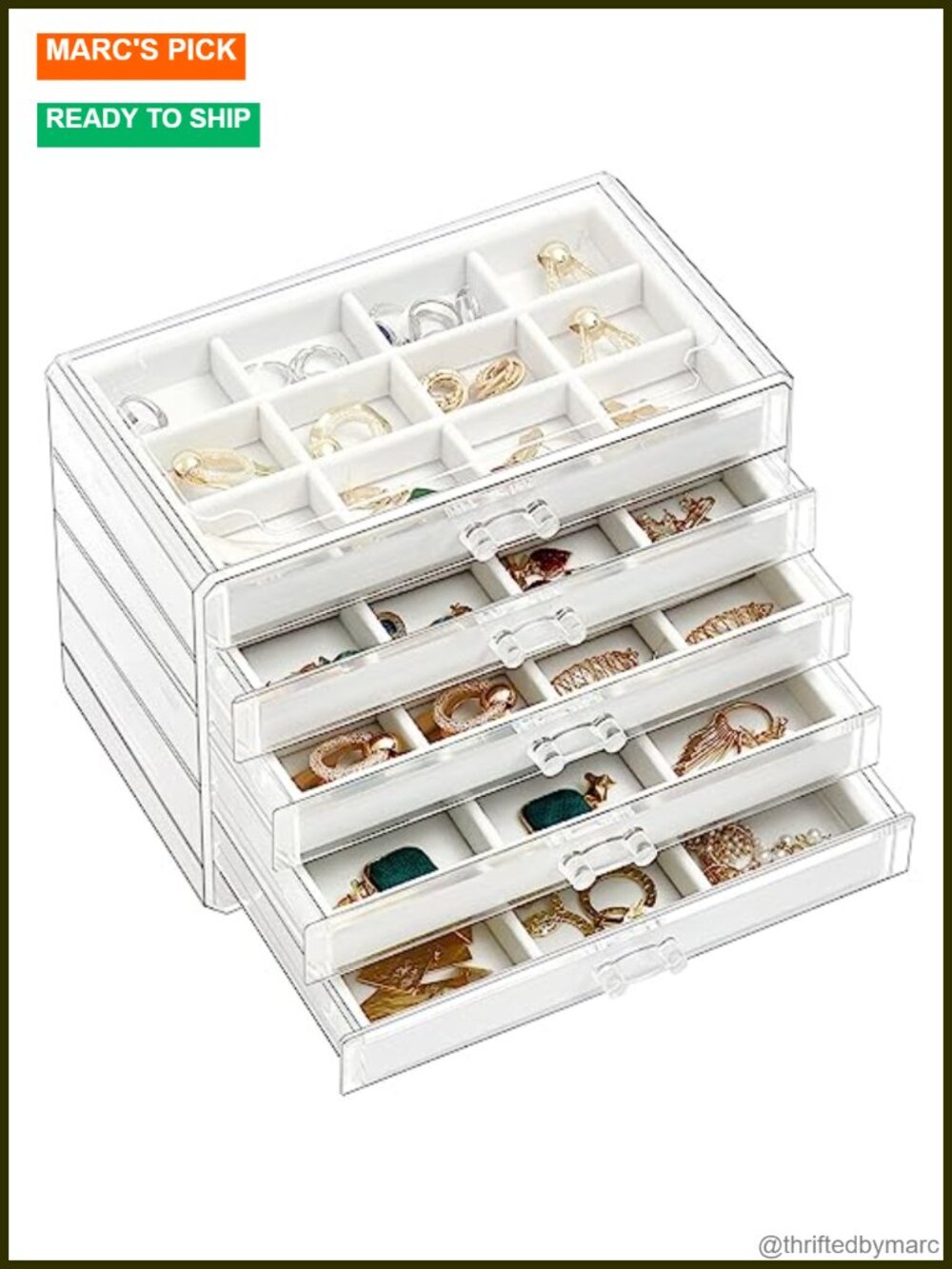 ProCase Clear Acrylic Earring Holder Organizer Jewelry Box 5 Drawers 48
